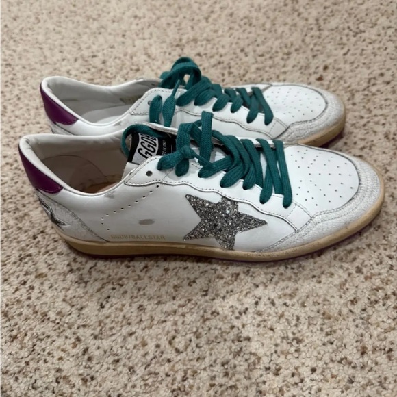 Golden Goose ballstar 39 Women's White Sneakers with Green Laces - Picture 1 of 4